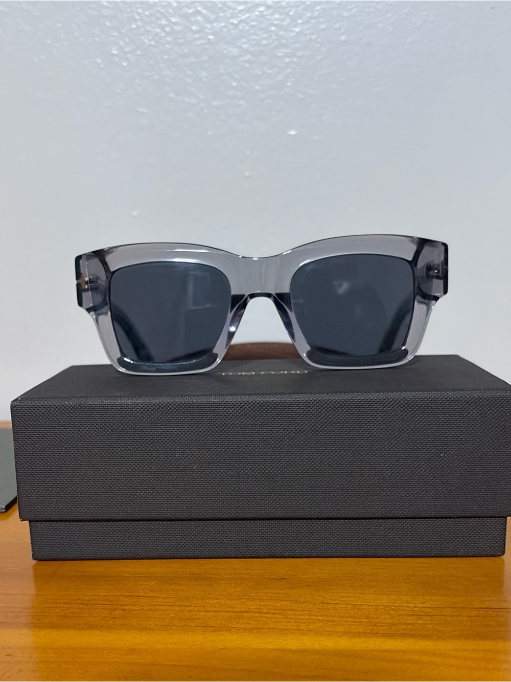 Tom Ford Translucent Gray Frame Sunglasses with Dark Lenses